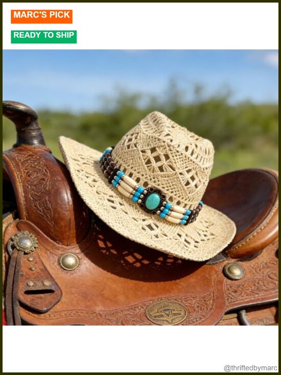 Wide Brim Straw Cowboy Hat Cowgirl Western with Decorative Band